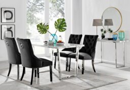 Kylo White Marble Effect Dining Table & 4 Belgravia Black Leg Chairs - thumbnail 1