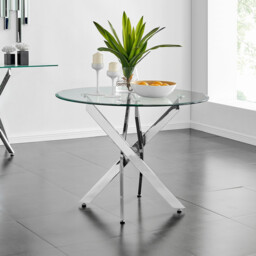 Novara Glass & Chrome Round Dining Table with 4 Cream Paloma Chairs - thumbnail 3