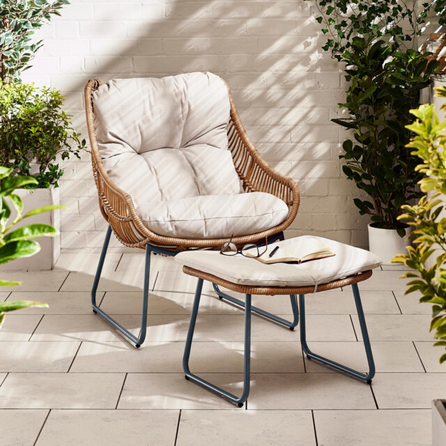 Tahiti Beige Rattan Garden Chair with Footstool - image 1
