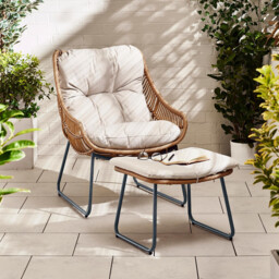 Tahiti Beige Rattan Garden Chair with Footstool