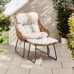 Furniturebox Tahiti Beige Garden Chair with Footstool, Rattan in Beige/Cream - Size: 71x92x78 cm - thumbnail 6