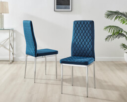 4x Milan Navy Hatched Velvet Dining Chairs Silver Legs - thumbnail 2