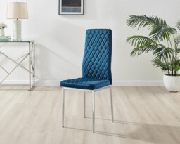 4x Milan Navy Hatched Velvet Dining Chairs Silver Legs - thumbnail 3