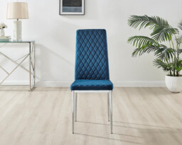 4x Milan Navy Hatched Velvet Dining Chairs Silver Legs - thumbnail 4