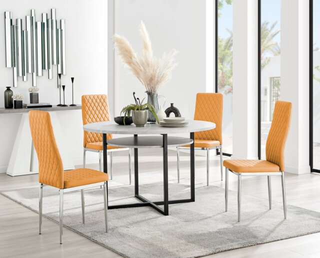 Adley Grey Concrete Effect Storage Dining Table & 4 Milan Chrome Leg Chairs - image 1