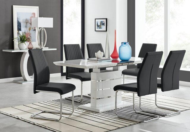 Renato 120cm High Gloss Extending Dining Table and 6 Lorenzo Chairs - image 1