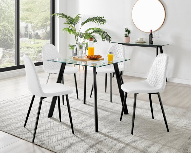 Seattle Glass and Black Leg Square Dining Table & 4 Corona Black Leg Chairs - image 1