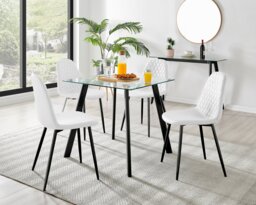 Seattle Glass and Black Leg Square Dining Table & 4 Corona Black Leg Chairs - thumbnail 1