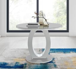 Furniturebox Giovani White High Gloss And Glass Round Dining Table And 4 Elephant Willow Chairs Set, Faux Leather/Metal/Tempered Glass in Grey - thumbnail 2