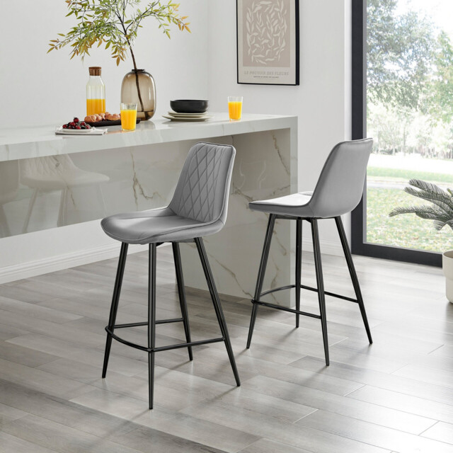 2x Pesaro Grey Velvet Counter Stools Black Legs - image 1