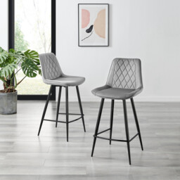 2x Pesaro Grey Velvet Bar Stools Black Legs - thumbnail 2