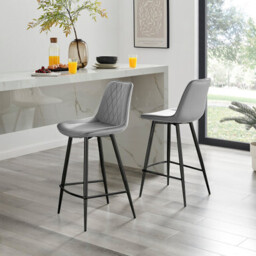2x Pesaro Grey Velvet Bar Stools Black Legs - thumbnail 1