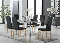 Enna White Glass Extending Dining Table and 6 Gold Leg Milan Chairs - thumbnail 2