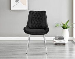 2x Pesaro Black Velvet Dining Chairs Silver Legs - thumbnail 3