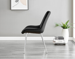 2x Pesaro Black Velvet Dining Chairs Silver Legs - thumbnail 4
