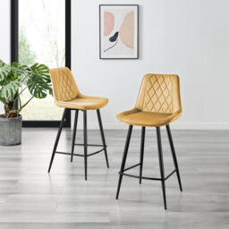 2x Pesaro Mustard Yellow Velvet Counter Stools Black Legs - thumbnail 3