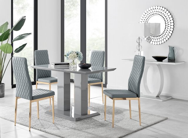 Imperia 4 Grey Dining Table and 4 Gold Leg Milan Chairs - image 1