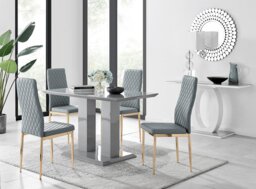 Imperia 4 Grey Dining Table and 4 Gold Leg Milan Chairs - thumbnail 1