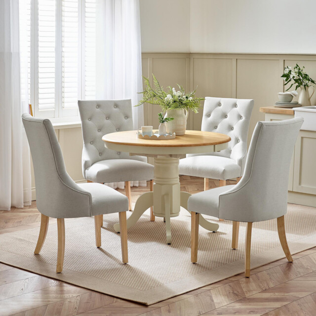 Padstow Cream Wooden Extending Dining Table & 4 Beige Belgravia Chairs - image 1