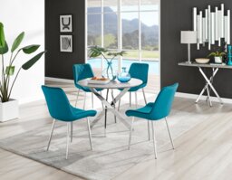 Novara Grey Concrete Effect Round Dining Table & 4 Pesaro Silver Leg Chairs - thumbnail 1