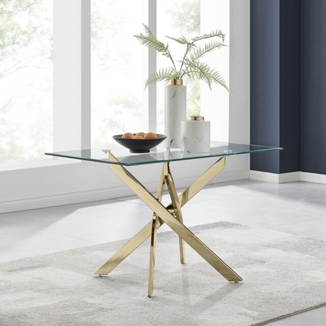 Leonardo Rectangular Glass and Gold Metal 4 Seater Dining Table - image 1