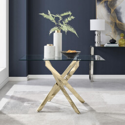 Leonardo Rectangular Glass and Gold Metal 4 Seater Dining Table - thumbnail 2