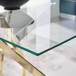 Leonardo Rectangular Glass and Gold Metal 4 Seater Dining Table - thumbnail 3