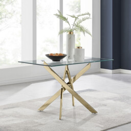 Leonardo Rectangular Glass and Gold Metal 4 Seater Dining Table - thumbnail 1