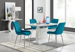 Renato 120cm High Gloss Extending Dining Table and 4 Pesaro Silver Leg Chairs - thumbnail 1