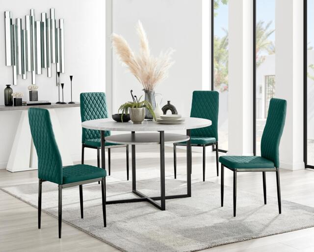 Adley Grey Concrete Effect Storage Dining Table & 4 Velvet Milan Black Leg Chairs - image 1