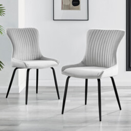 2x Nora Light Grey Velvet Dining Chairs Black Legs