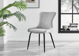 2x Nora Light Grey Velvet Dining Chairs Black Legs - thumbnail 2