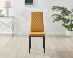 4x Milan Mustard Yellow Hatched Velvet Dining Chairs Black Legs - thumbnail 4