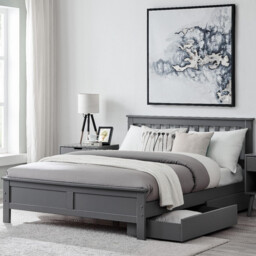 Azure Grey Solid Pine Double Bed Frame + 2 Drawers - thumbnail 1