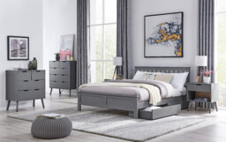 Azure Grey Solid Pine Double Bed Frame + 2 Drawers - thumbnail 4