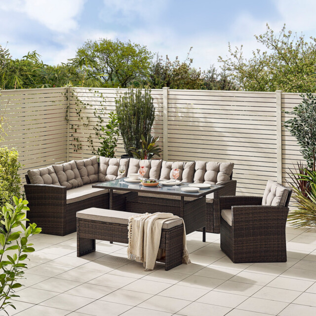 Marbella Brown Rattan 9 Seat Sofa Garden Dining Set - image 1