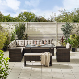 Marbella Brown Rattan 9 Seat Sofa Garden Dining Set - thumbnail 2