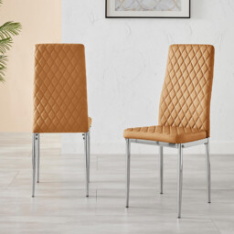 4x Milan Mustard Yellow Hatched Faux Leather Dining Chairs Silver Legs - thumbnail 3