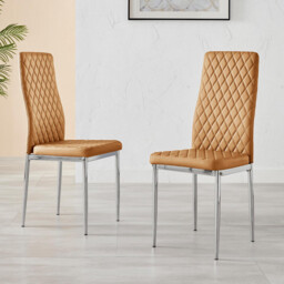 4x Milan Mustard Yellow Hatched Faux Leather Dining Chairs Silver Legs - thumbnail 2