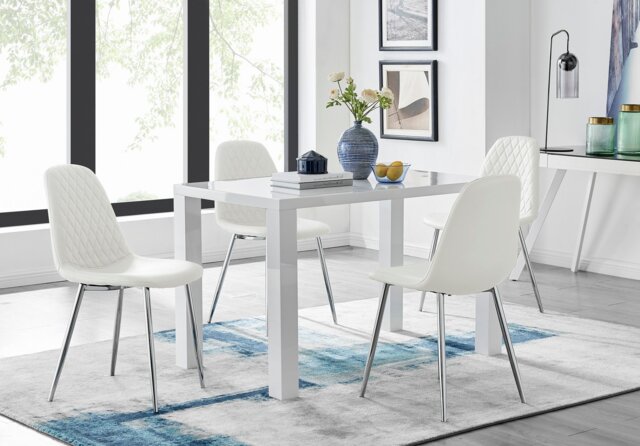 Pivero White High Gloss Dining Table And 4 Corona Silver Chairs Set - image 1