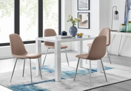 Pivero White High Gloss Dining Table And 4 Corona Silver Chairs Set - thumbnail 2