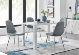 Pivero White High Gloss Dining Table And 4 Corona Silver Chairs Set - thumbnail 4