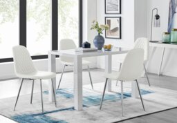 Pivero White High Gloss Dining Table And 4 Corona Silver Chairs Set - thumbnail 1