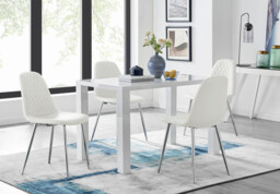 Pivero White High Gloss Dining Table And 4 Corona Silver Chairs Set - thumbnail 3