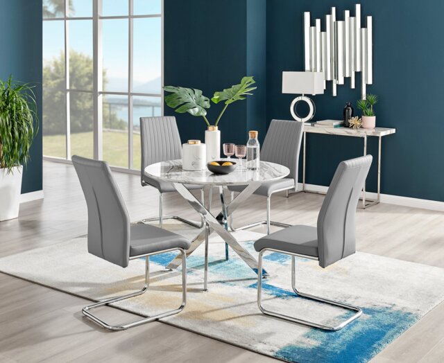 Novara White Marble Round Dining Table & 4 Lorenzo Chairs - image 1