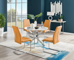 Novara White Marble Round Dining Table & 4 Lorenzo Chairs - thumbnail 4