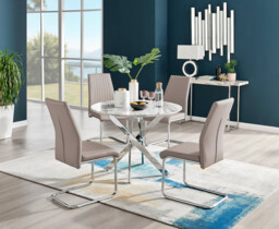 Novara White Marble Round Dining Table & 4 Lorenzo Chairs - thumbnail 2