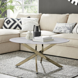 Novara Round White Marble Glass and Gold Coffee Table - thumbnail 1