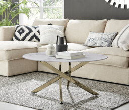 Novara Round White Marble Glass and Gold Coffee Table - thumbnail 2