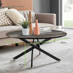 Novara Round White Marble Glass and Gold Coffee Table - thumbnail 4